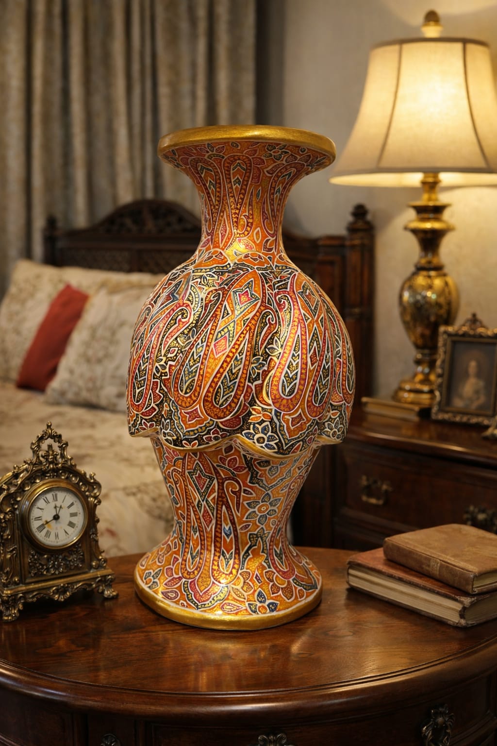 Hand Painted Flower Vase . Brass flower vase from Kashmir